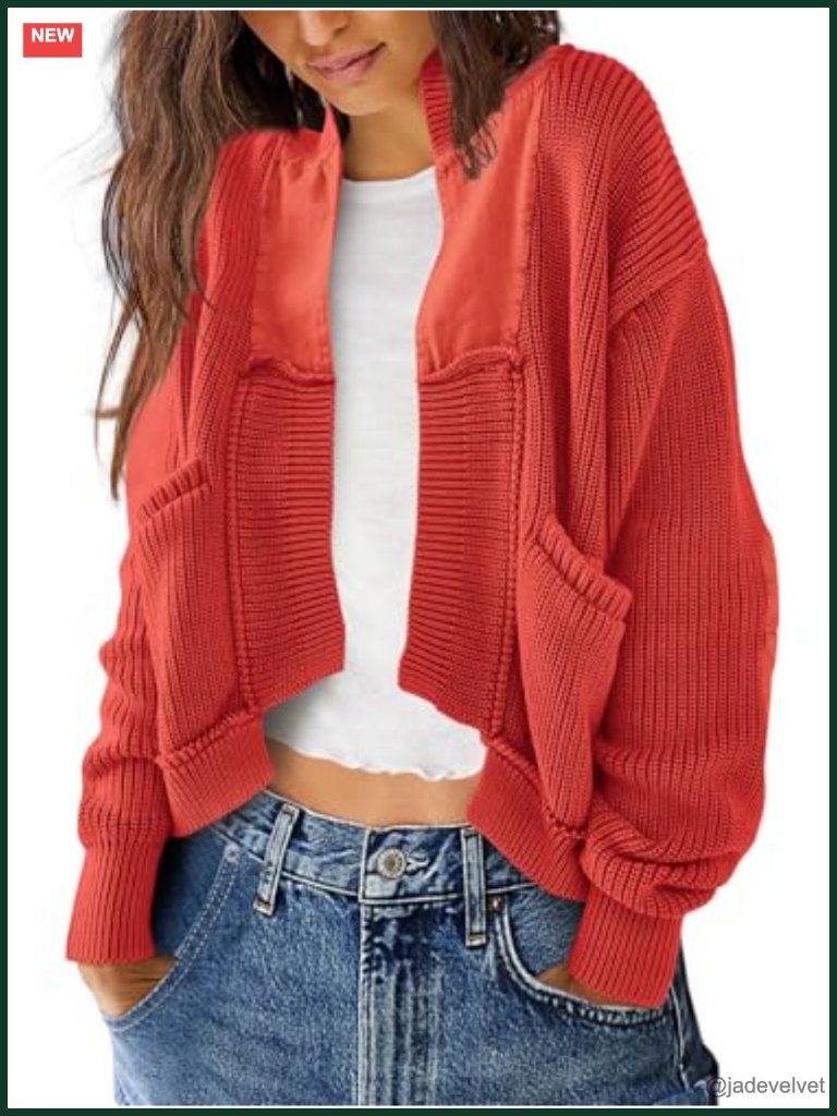 Chunky Cable Knit Open Front Cardigan With Elbow Patches & Pockets